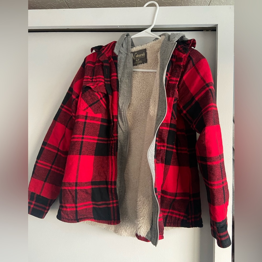 zip up red/black flannel with teddy inside